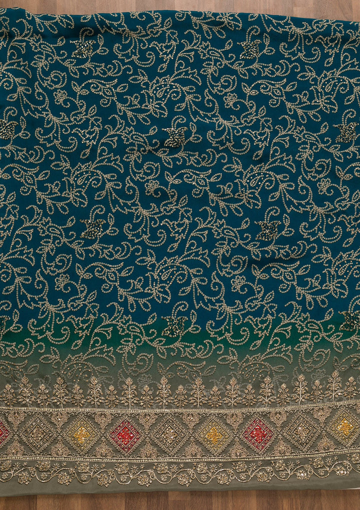 Peacock Blue Bandhani Crepe Unstitched Salwar Kameez-Koskii