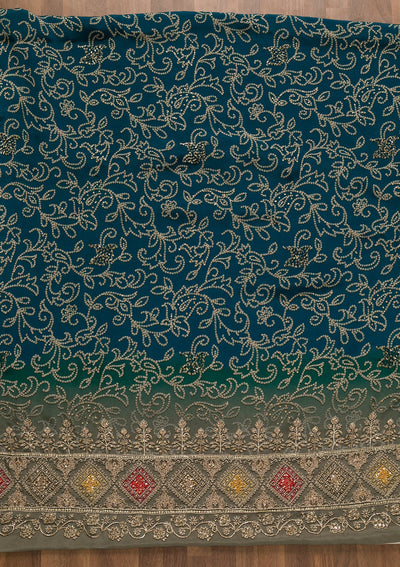 Peacock Blue Bandhani Crepe Unstitched Salwar Kameez-Koskii