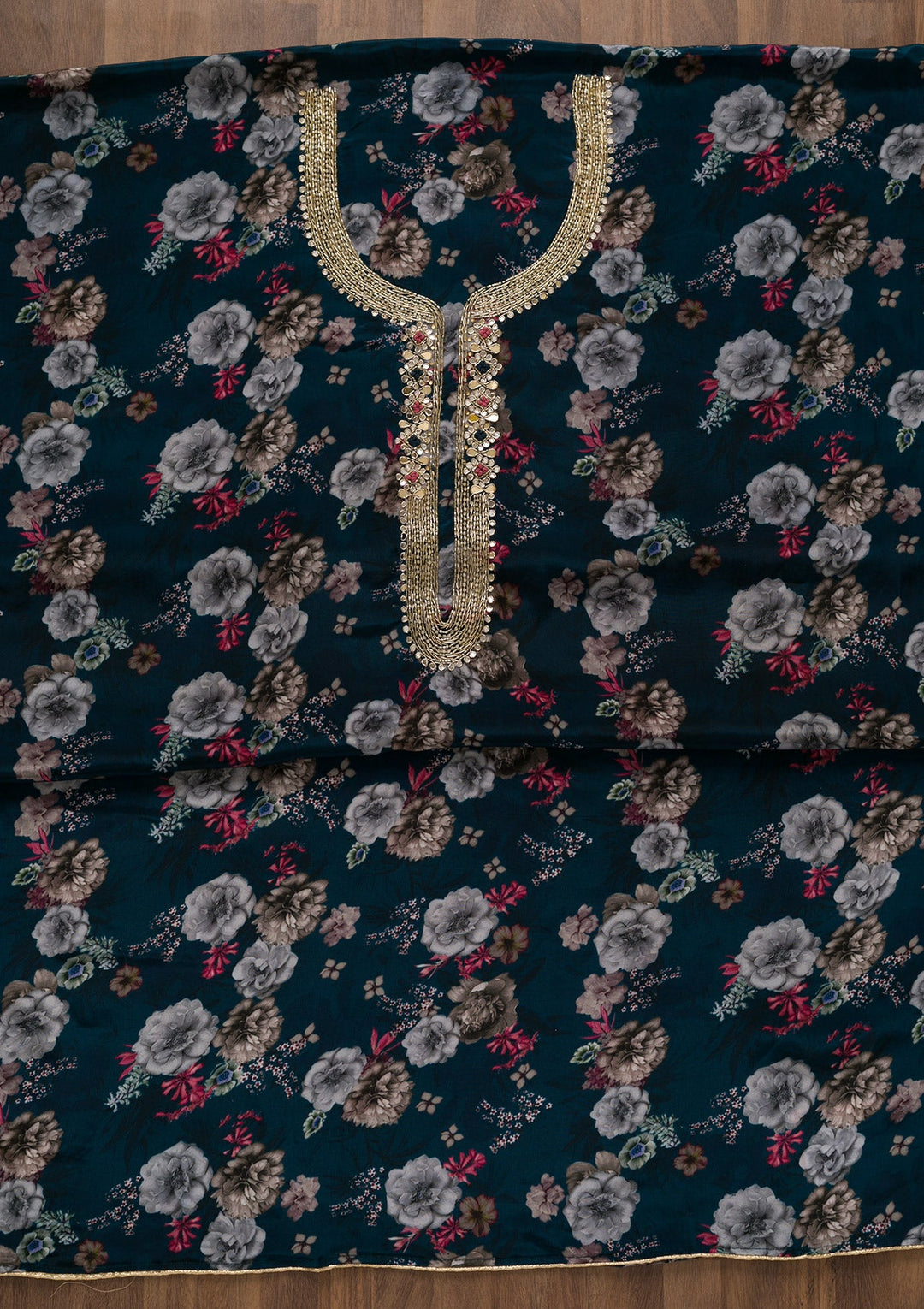 Peacock Blue Printed Tissue Unstitched Salwar Kameez-Koskii