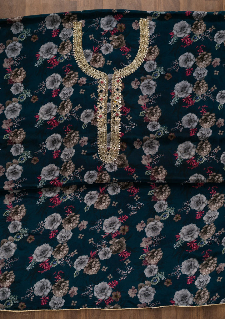 Peacock Blue Printed Tissue Unstitched Salwar Kameez-Koskii