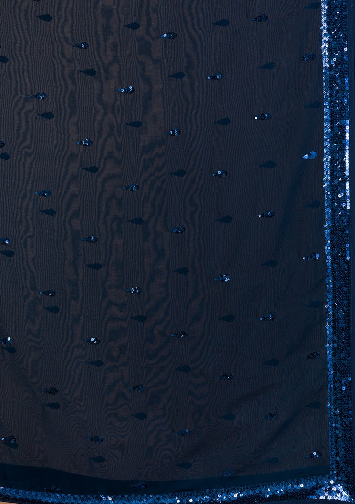 Peacock Blue Sequins Georgette Readymade Lehenga-Koskii