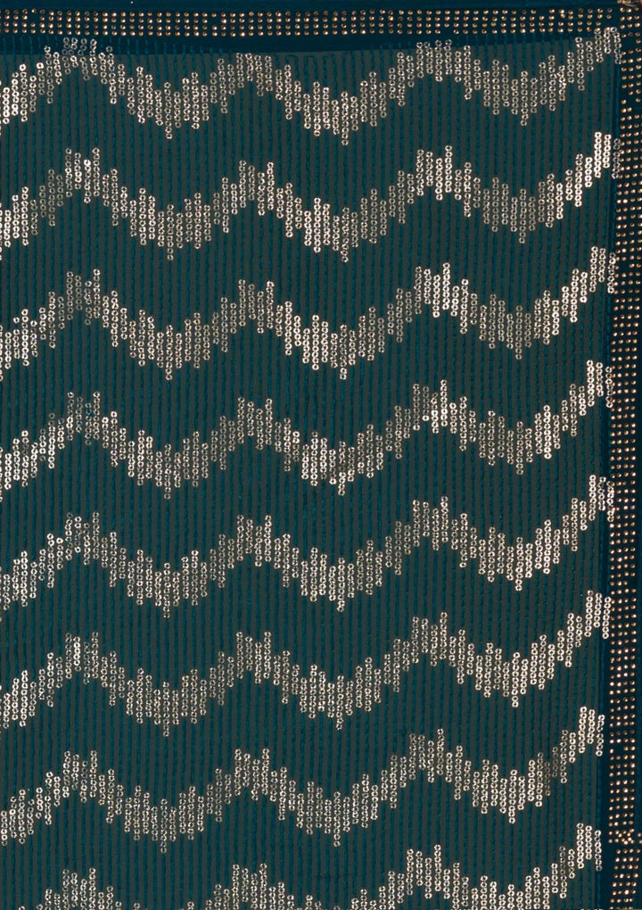 Peacock Blue Sequins Georgette Saree-Koskii