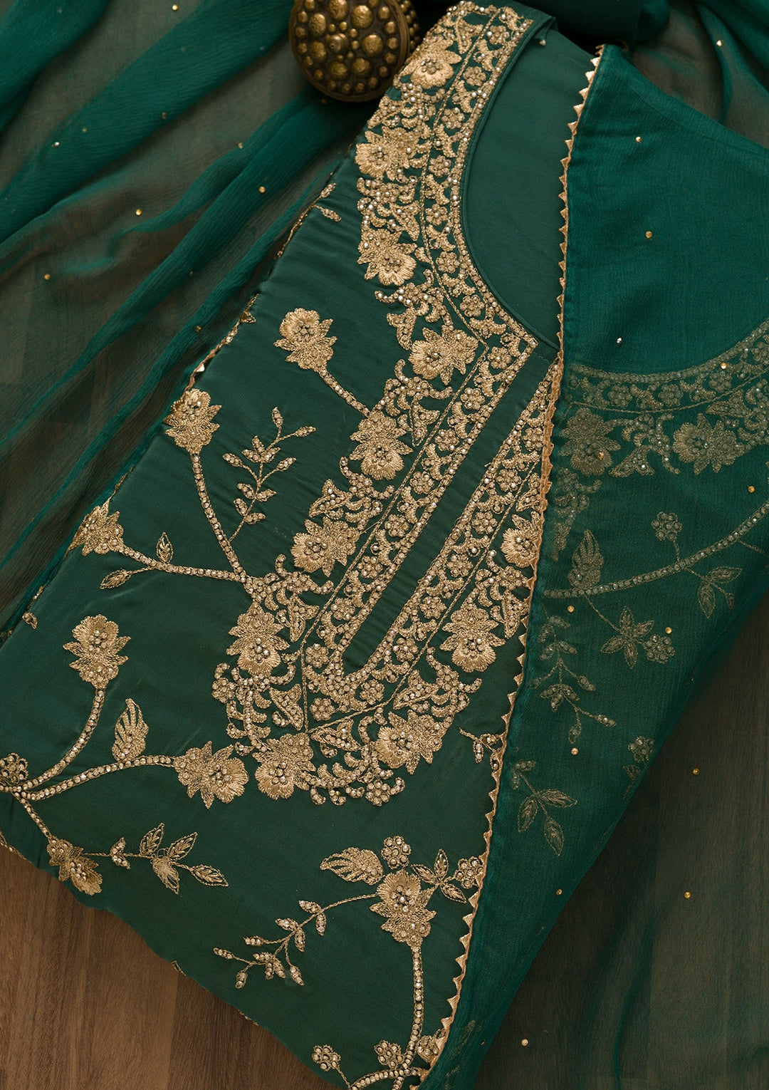 Peacock Blue Stonework Semi Crepe Unstitched Salwar Kameez-Koskii
