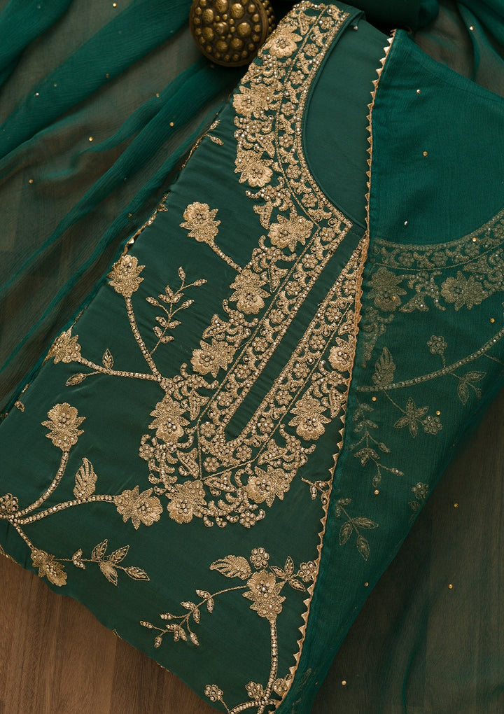 Peacock Blue Stonework Semi Crepe Unstitched Salwar Kameez-Koskii