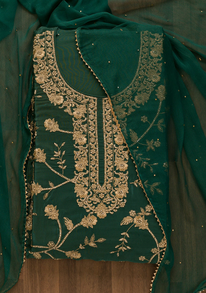 Peacock Blue Stonework Semi Crepe Unstitched Salwar Kameez-Koskii