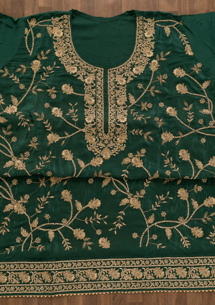 Peacock Blue Stonework Semi Crepe Unstitched Salwar Kameez-Koskii
