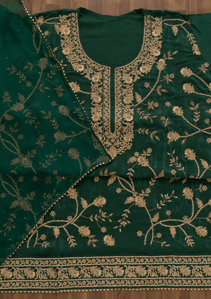 Peacock Blue Stonework Semi Crepe Unstitched Salwar Kameez-Koskii