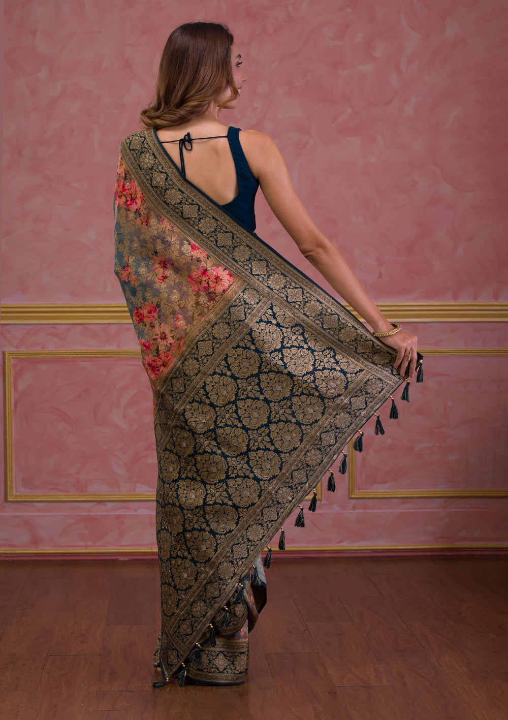Baby Pink Sequins Chiffon Designer Saree-Koskii