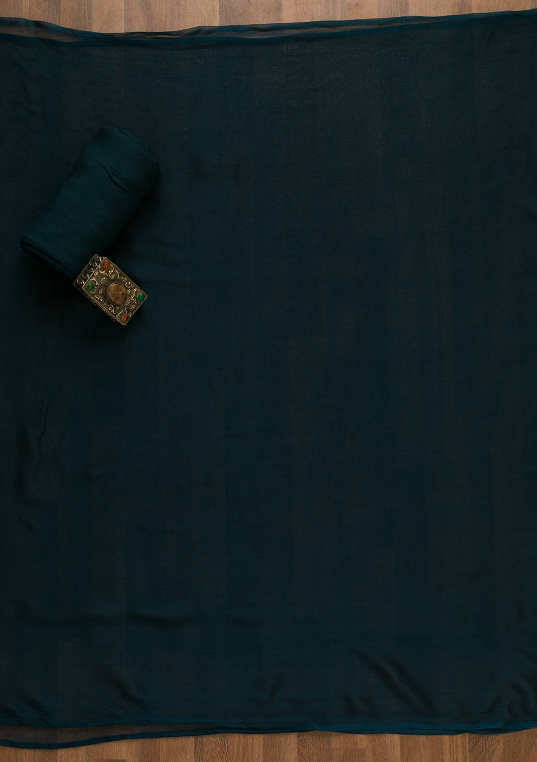 Peacock Blue Swarovski Semi Crepe Unstitched Salwar Kameez-Koskii