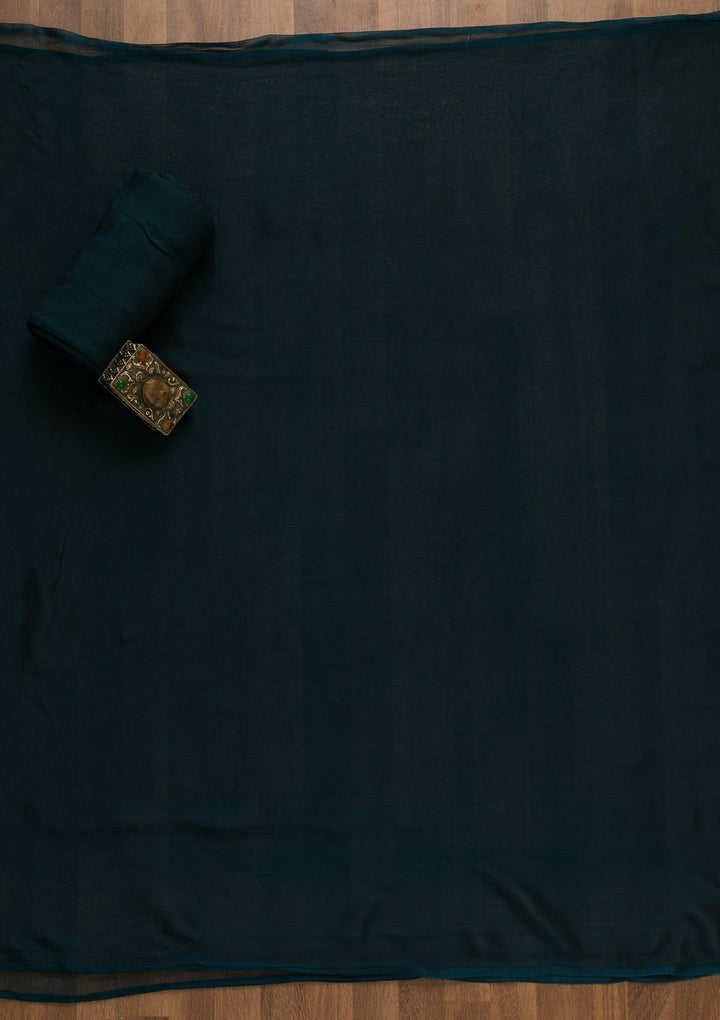 Peacock Blue Swarovski Semi Crepe Unstitched Salwar Kameez-Koskii