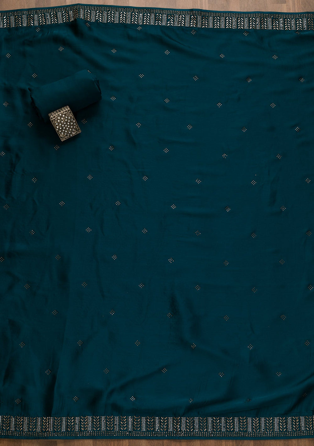Peacock Blue Swarovski Semi Crepe Unstitched Salwar Kameez-Koskii