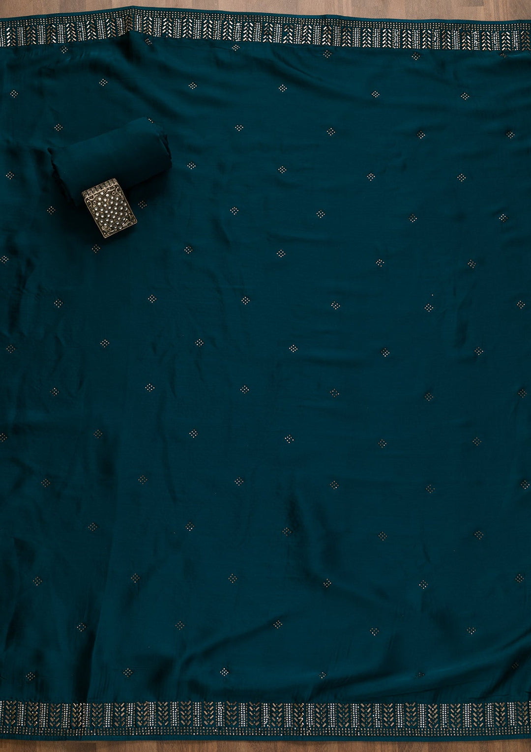 Peacock Blue Swarovski Semi Crepe Unstitched Salwar Kameez-Koskii