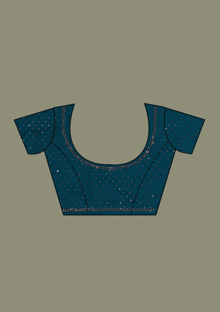 Peacock Blue Swarovski Semi Crepe Saree-Koskii