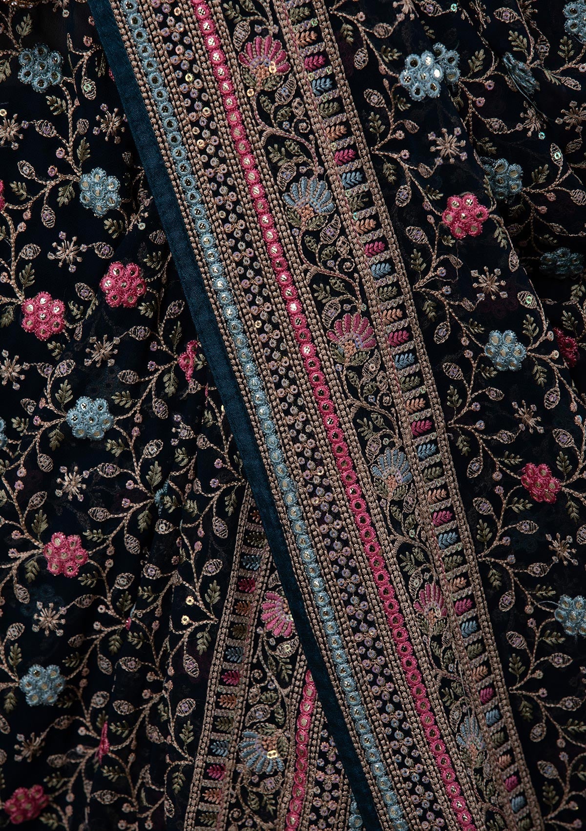 Peacock Blue Threadwork Georgette Saree-Koskii