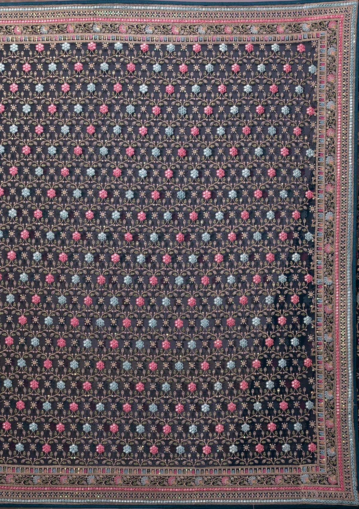 Peacock Blue Threadwork Georgette Saree-Koskii