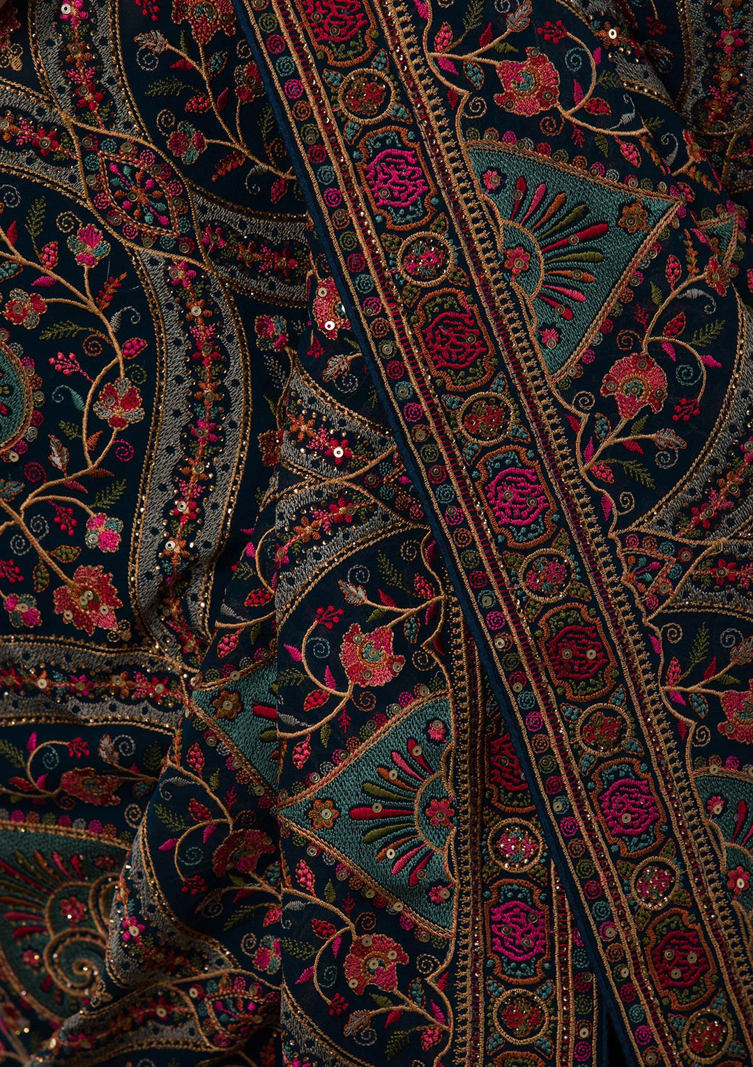 Peacock Blue Threadwork Georgette Saree-Koskii