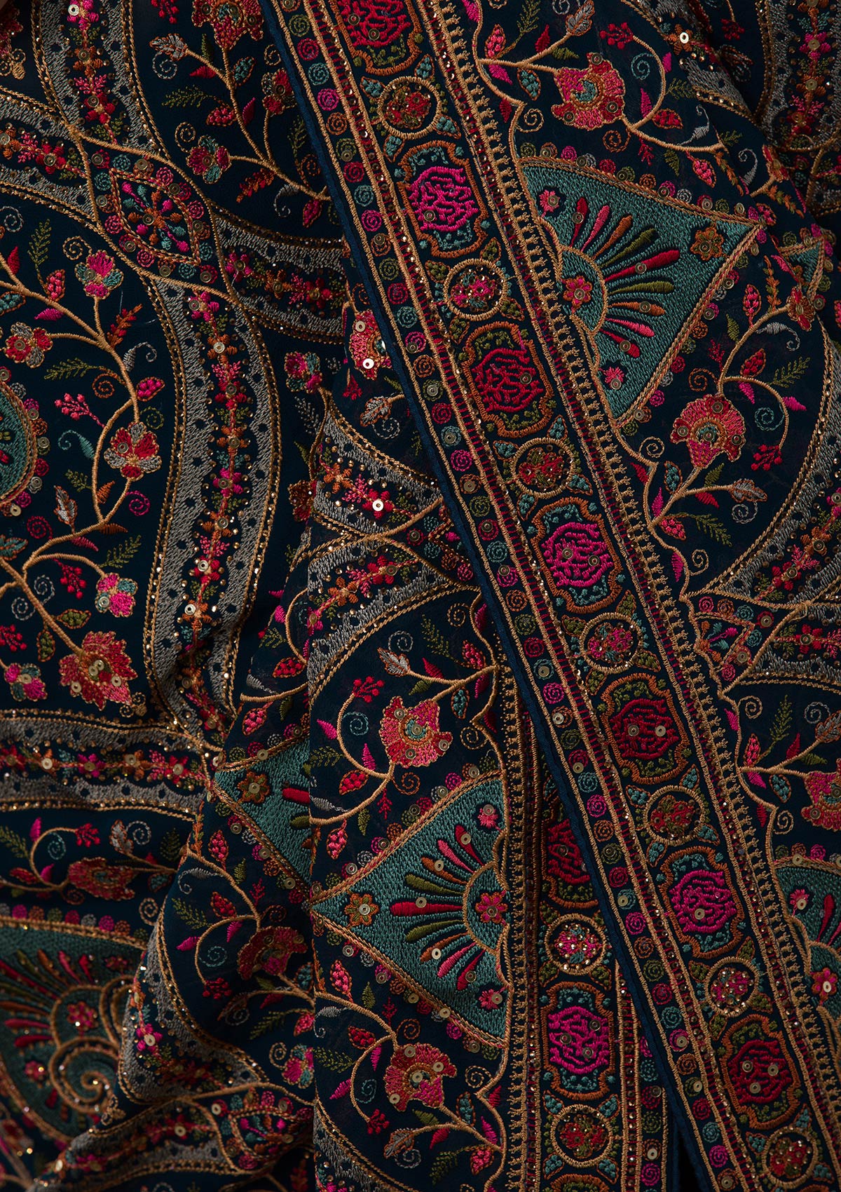 Peacock Blue Threadwork Georgette Saree-Koskii