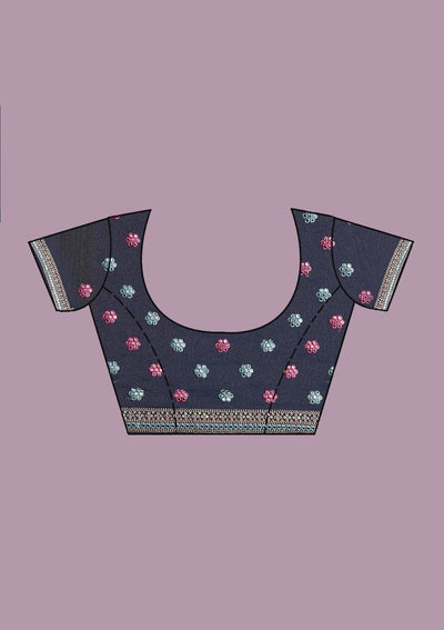 Peacock Blue Threadwork Georgette Saree-Koskii