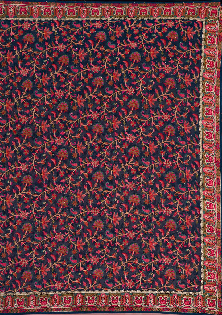 Peacock Blue Threadwork Georgette Saree-Koskii