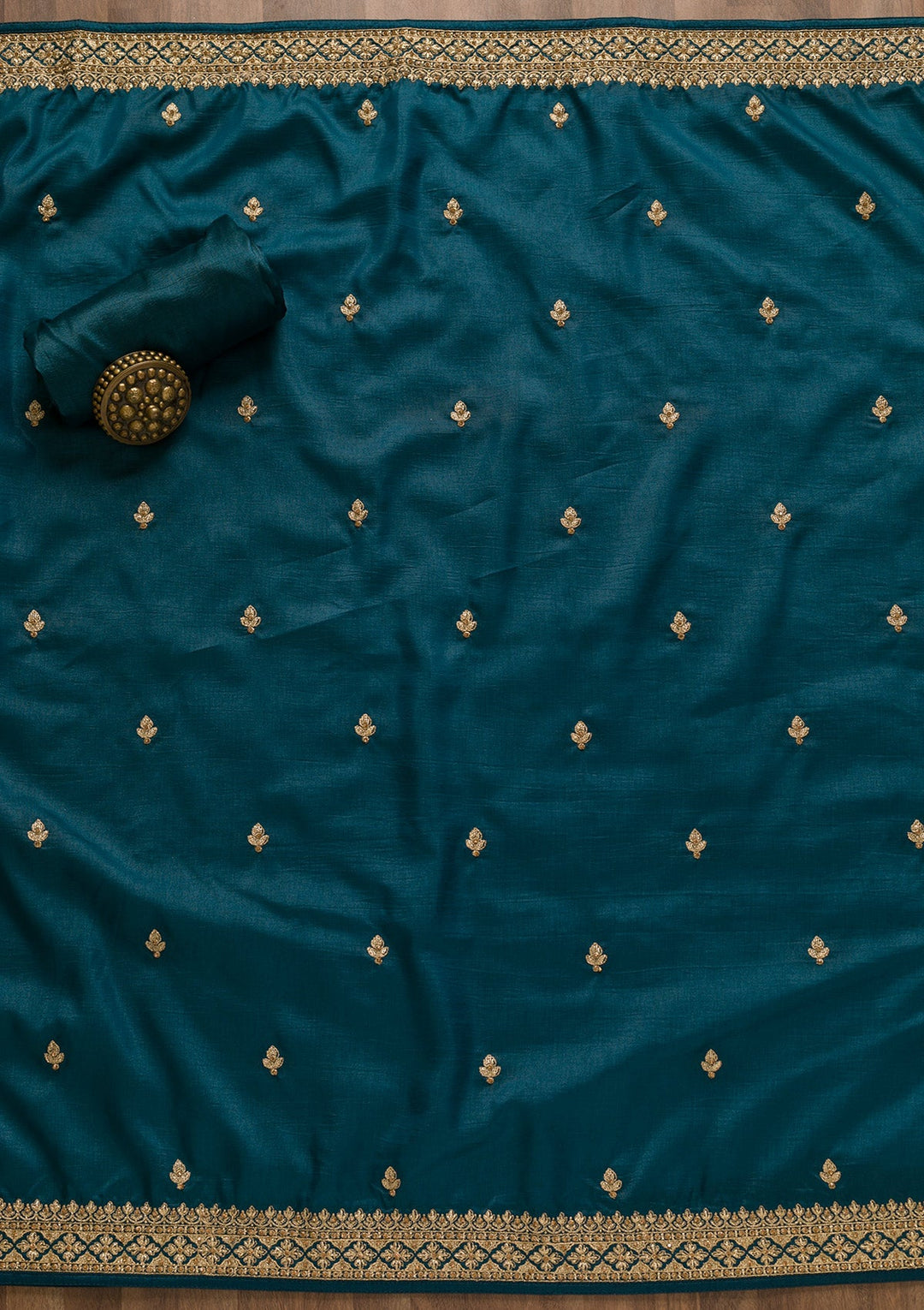 Peacock Blue Zariwork Art Silk Unstitched Salwar Kameez-Koskii