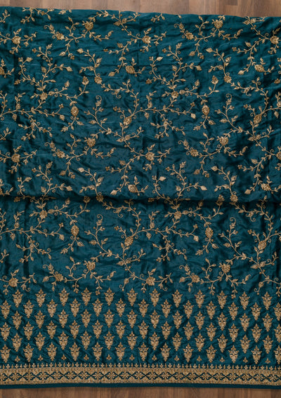 Peacock Blue Zariwork Art Silk Unstitched Salwar Kameez-Koskii