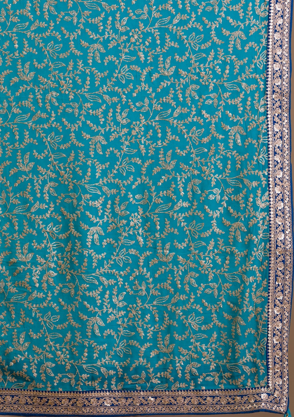Peacock Blue Zariwork Georgette Readymade Lehenga-Koskii