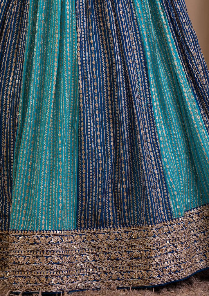 Peacock Blue Zariwork Georgette Readymade Lehenga-Koskii