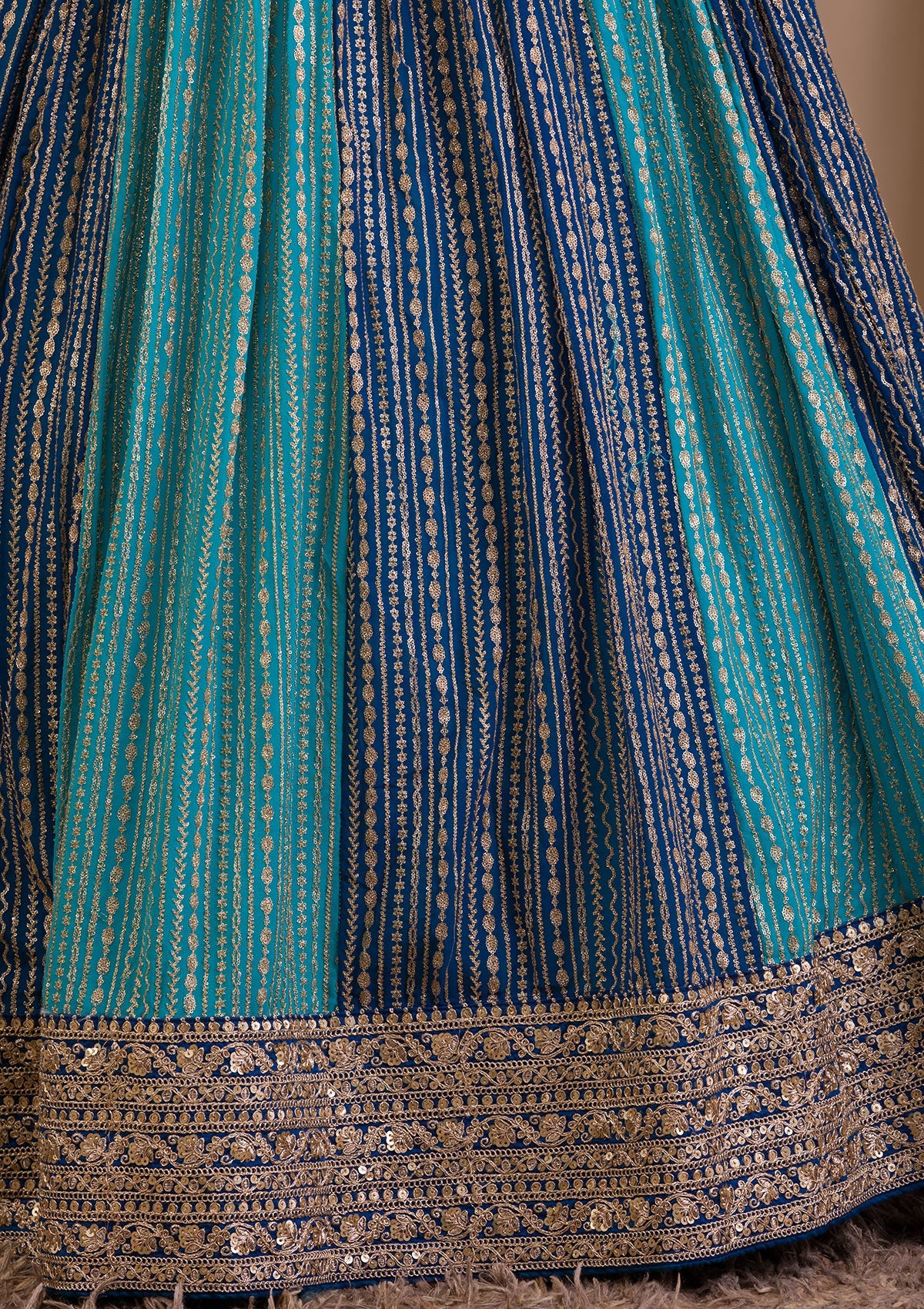 Peacock Blue Zariwork Georgette Readymade Lehenga-Koskii