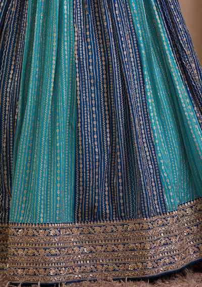 Peacock Blue Zariwork Georgette Readymade Lehenga-Koskii