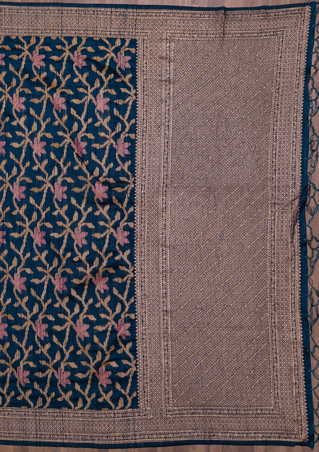 Peacock Blue Zariwork Raw Silk Saree-Koskii