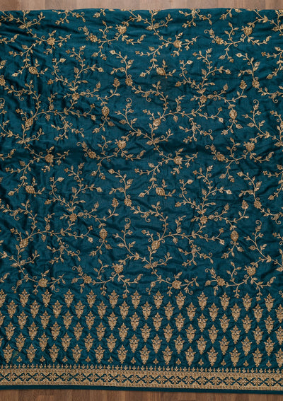 Peacock Blue Zariwork Raw Silk Unstitched Salwar Kameez-Koskii