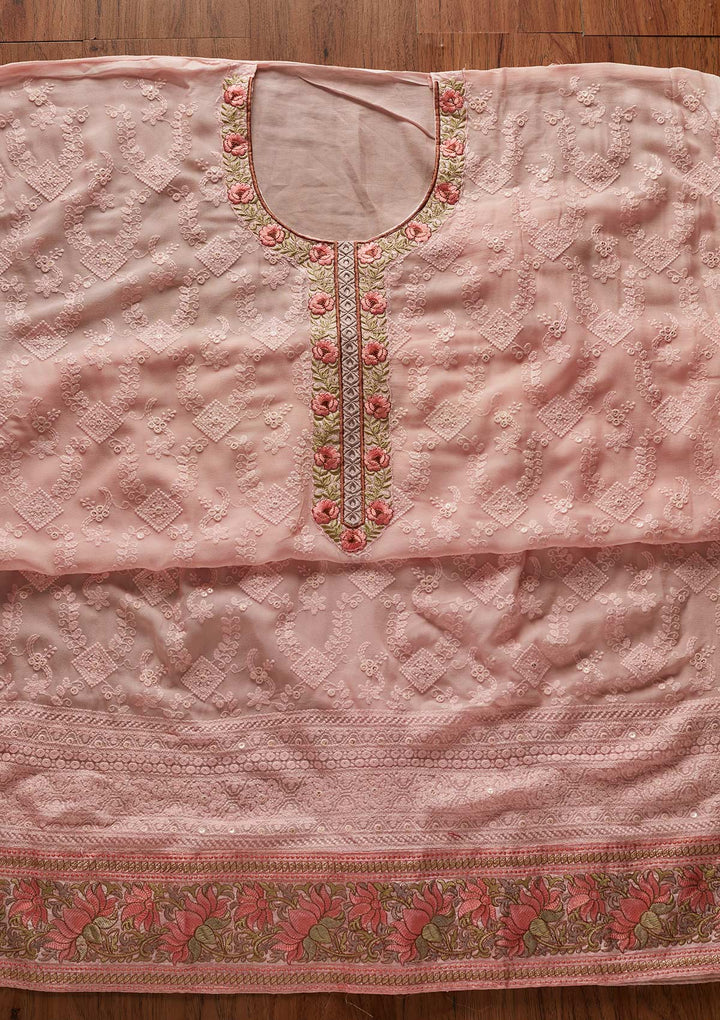Pink Chikankari Georgette Designer Unstitched Salwar Suit - koskii