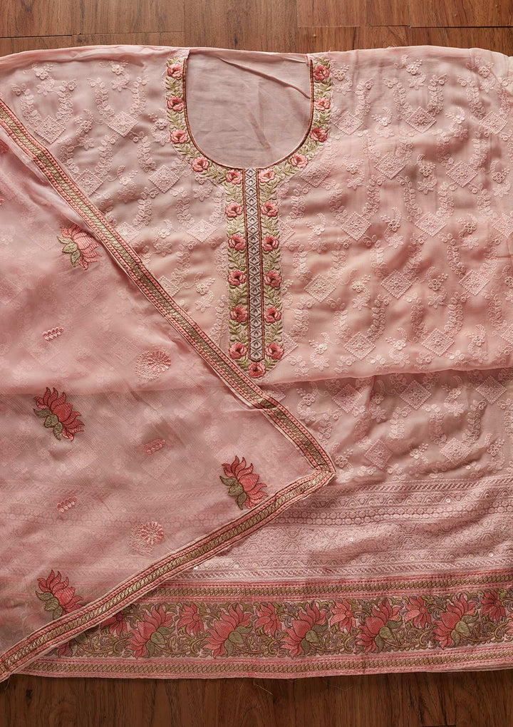 Pink Chikankari Georgette Designer Unstitched Salwar Suit - koskii