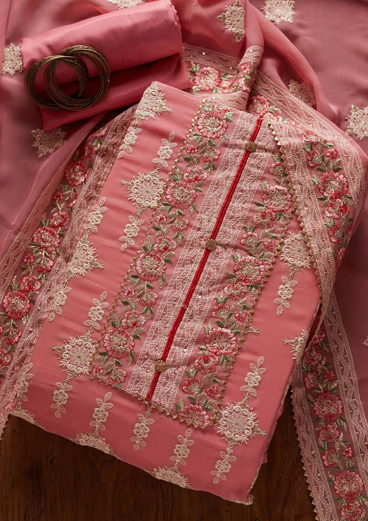 Pink Chikankari Georgette Designer Unstitched Salwar Suit - koskii