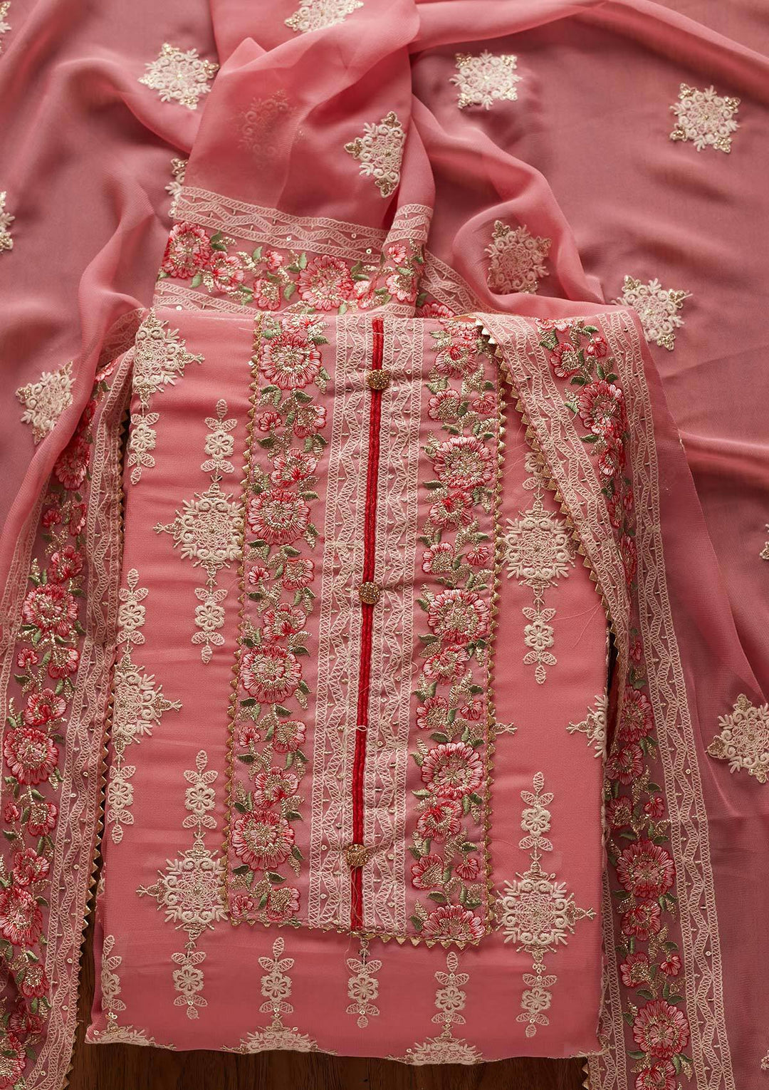 Pink Chikankari Georgette Designer Unstitched Salwar Suit - koskii