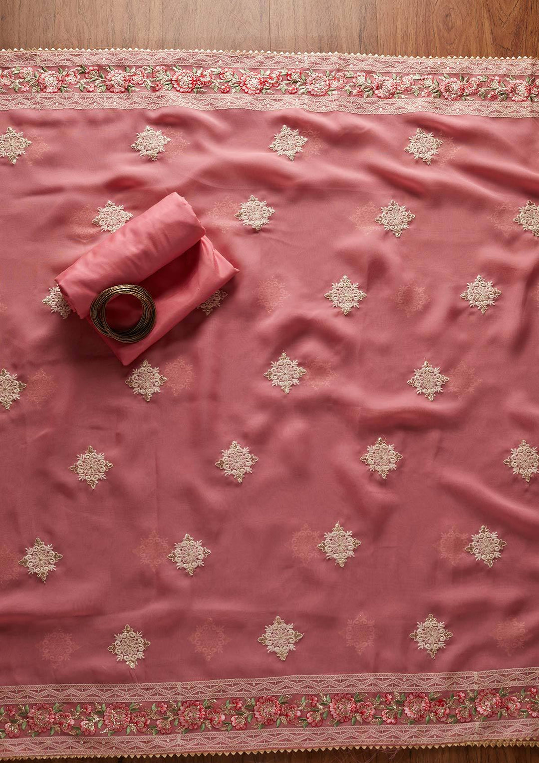 Pink Chikankari Georgette Designer Unstitched Salwar Suit - koskii