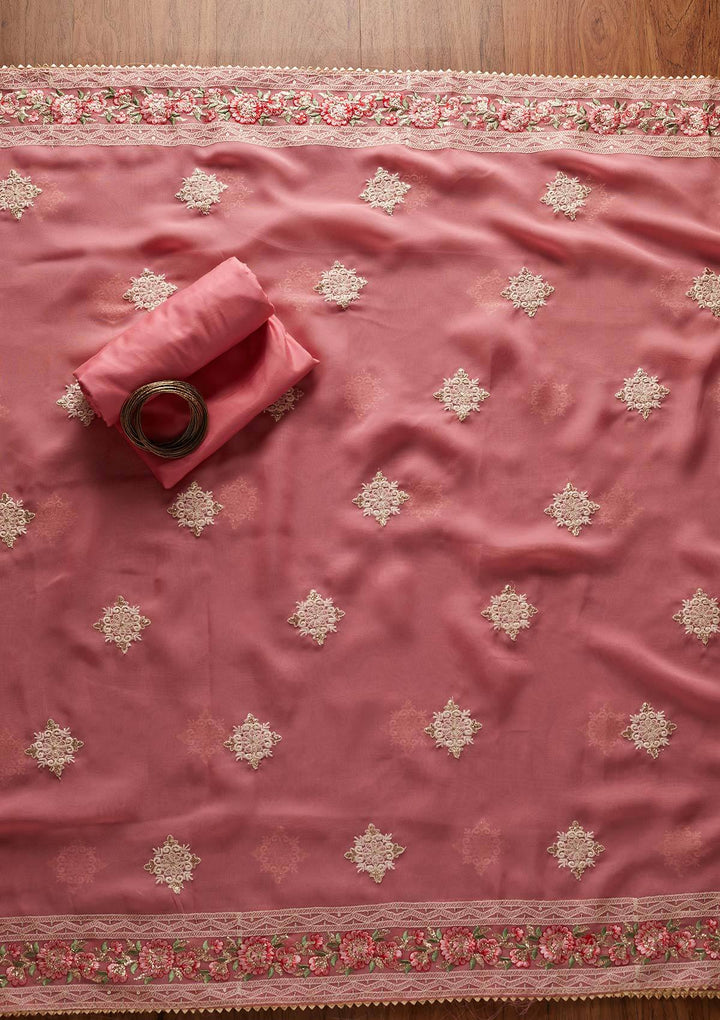Pink Chikankari Georgette Designer Unstitched Salwar Suit - koskii