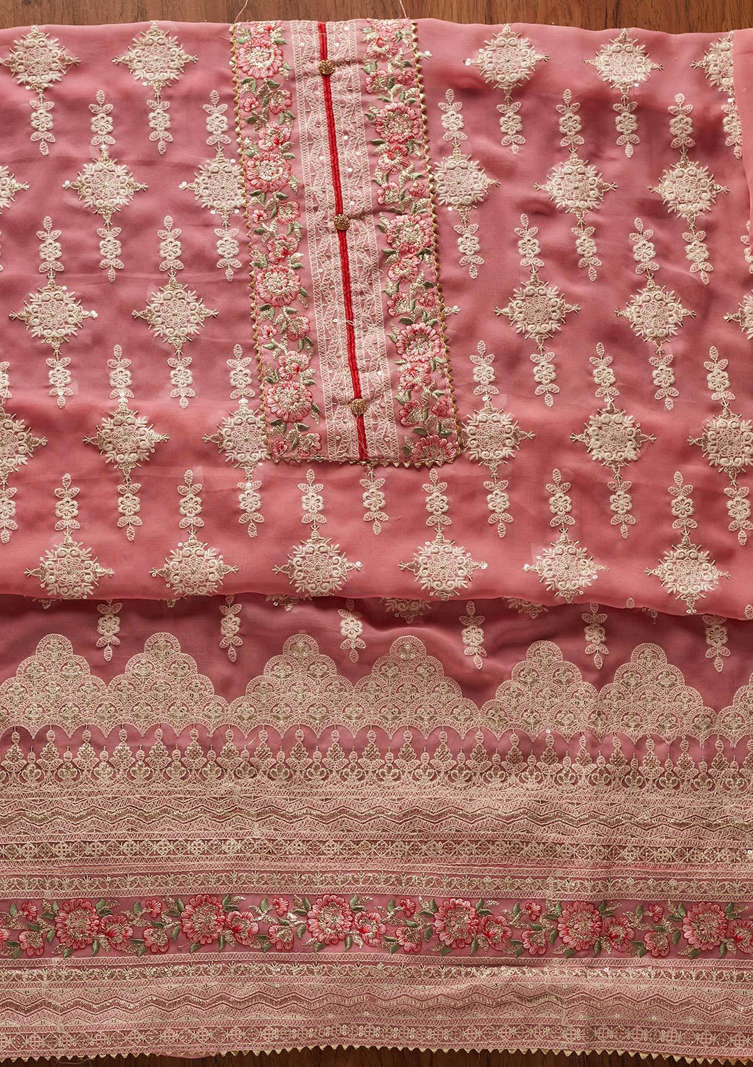 Pink Chikankari Georgette Designer Unstitched Salwar Suit - koskii