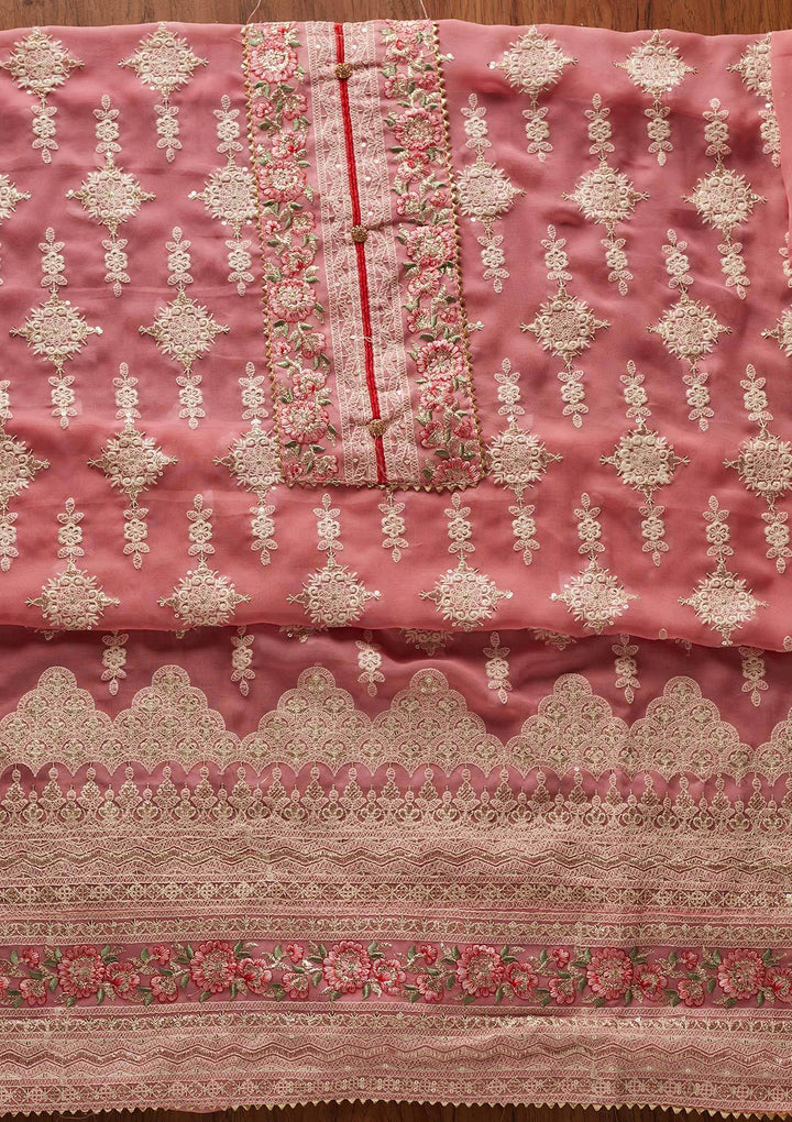 Pink Chikankari Georgette Designer Unstitched Salwar Suit - koskii