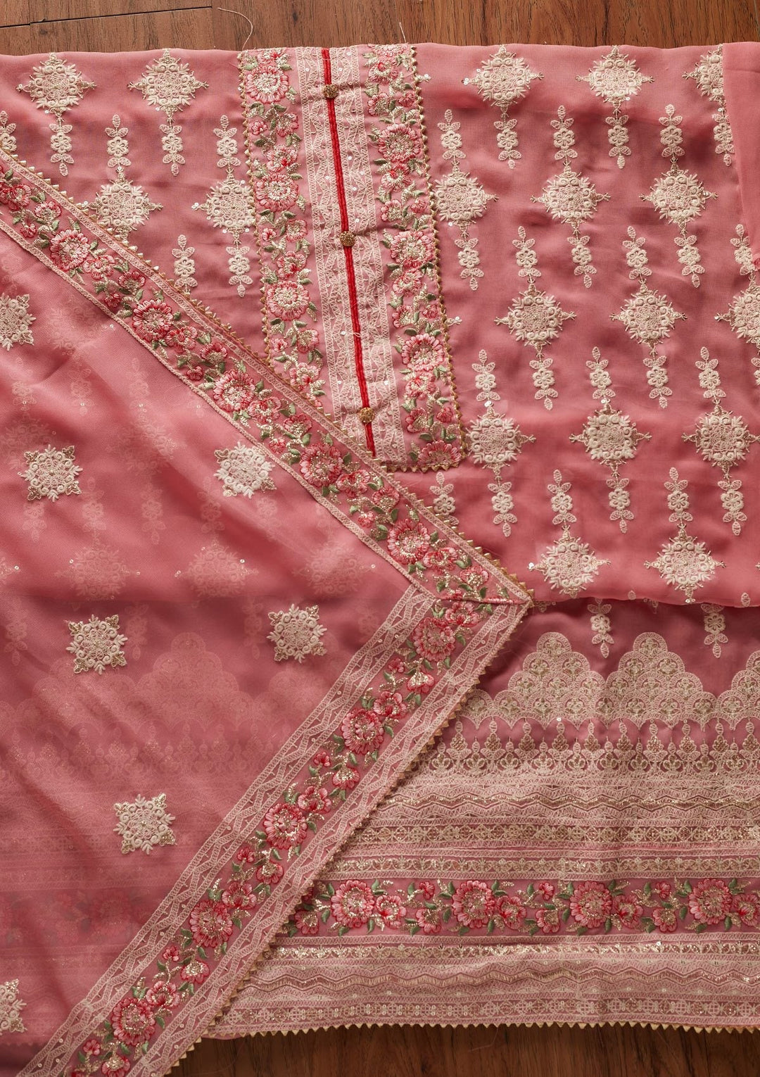 Pink Chikankari Georgette Designer Unstitched Salwar Suit - koskii