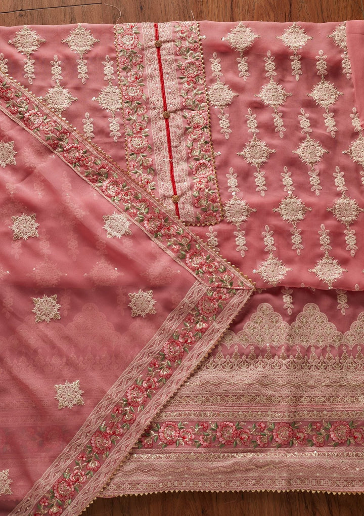 Pink Chikankari Georgette Designer Unstitched Salwar Suit - koskii