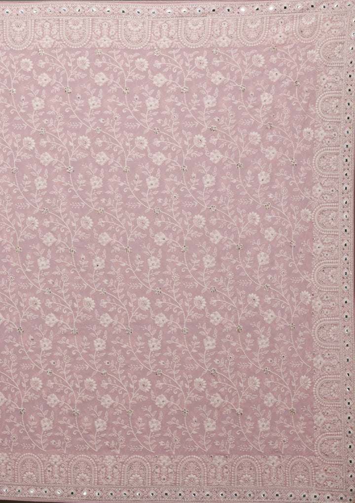Pink Chikankari Georgette Saree-Koskii