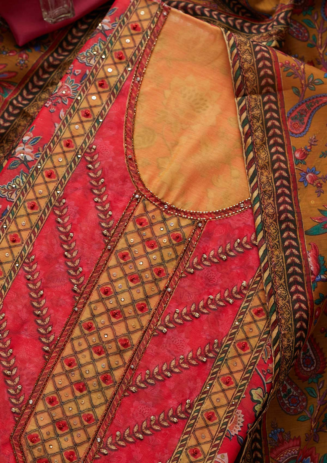 Pink Cutdana Art Silk Designer Unstitched Salwar Suit - koskii
