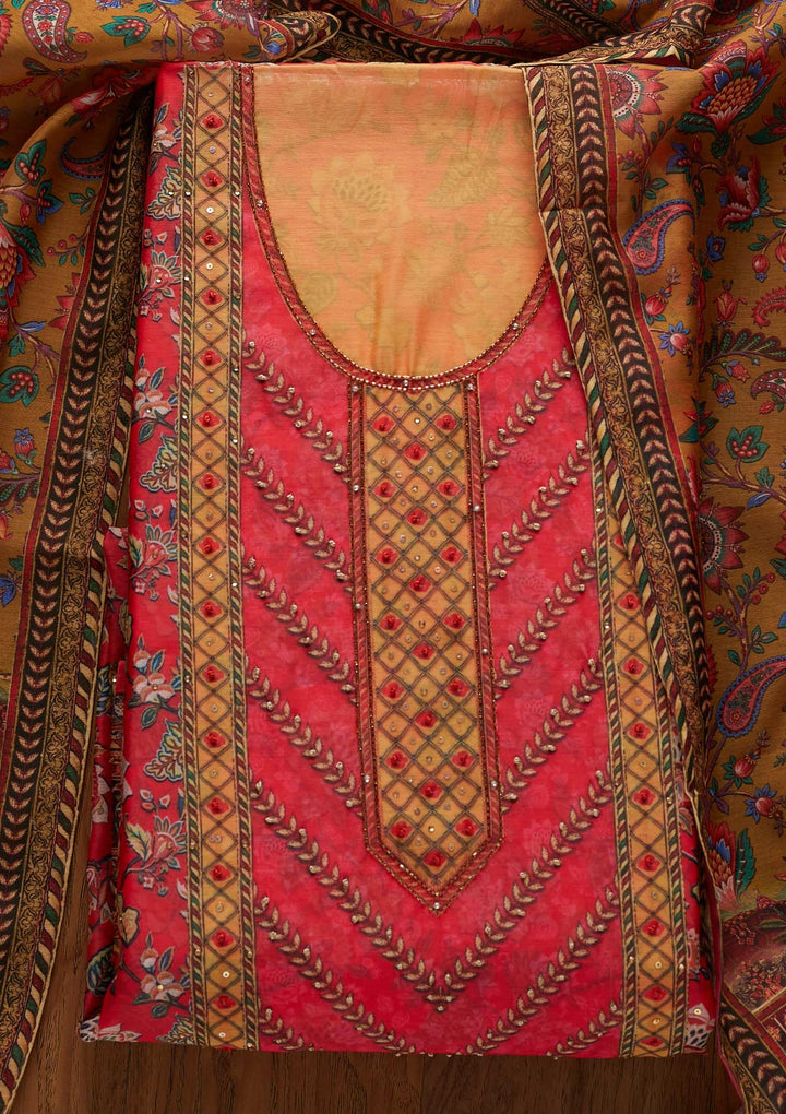 Pink Cutdana Art Silk Designer Unstitched Salwar Suit - koskii