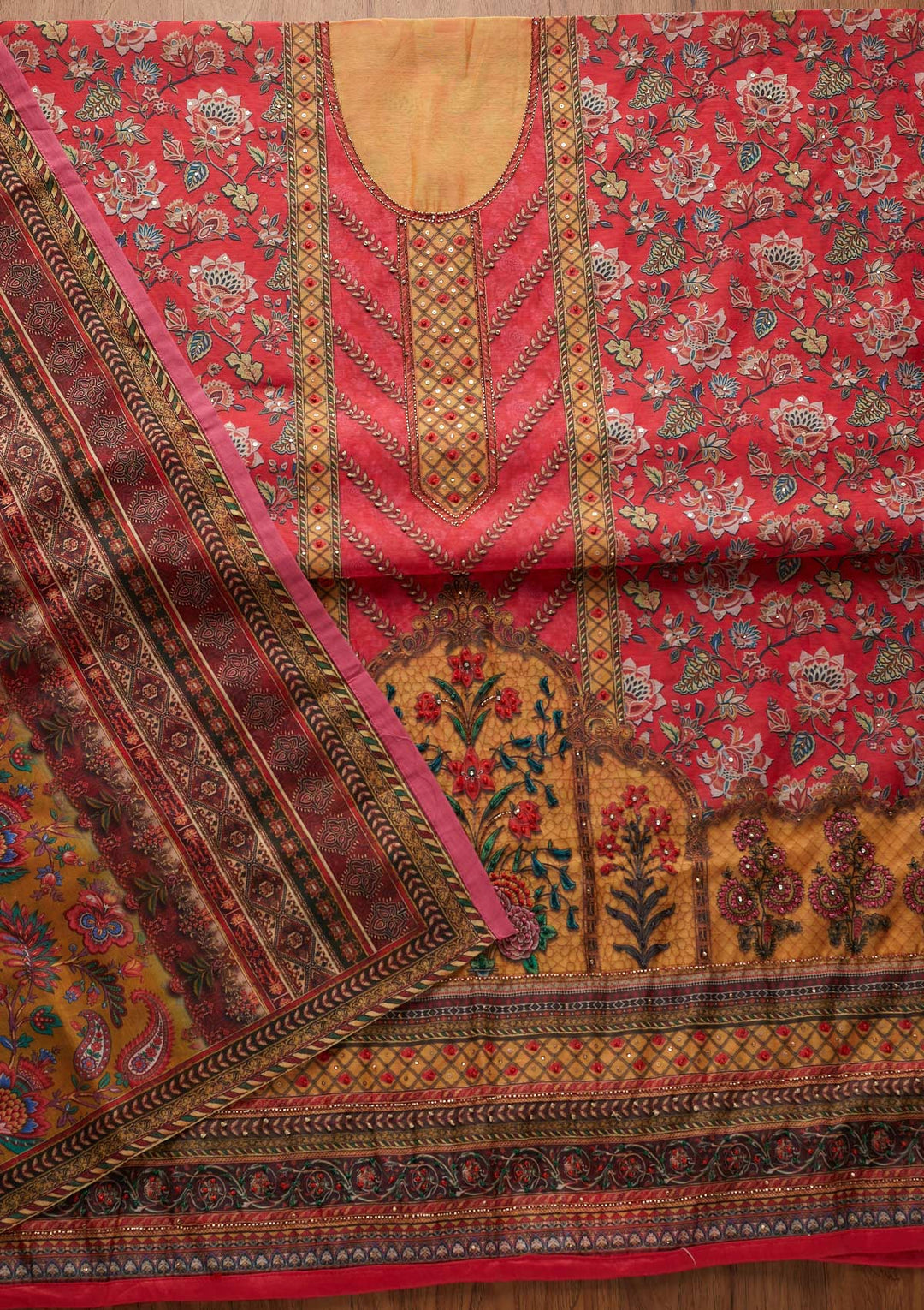 Pink Cutdana Art Silk Designer Unstitched Salwar Suit - koskii