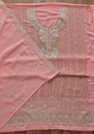 Pink Cutdana Georgette Designer Unstitched Salwar Suit - Koskii