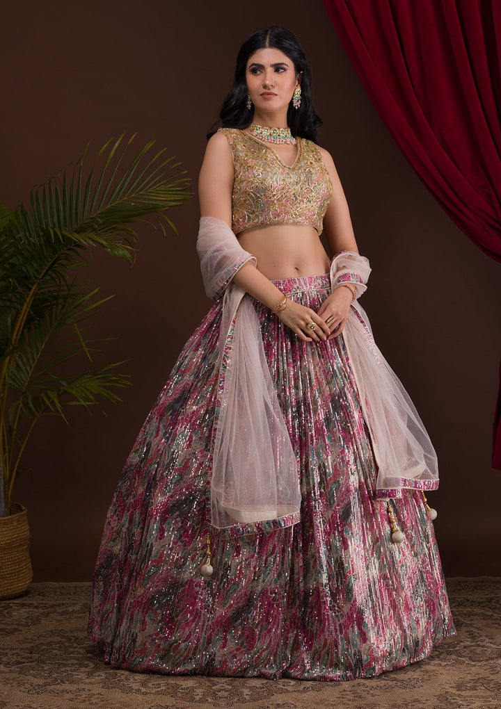 Pink Cutdana Net Designer Lehenga-Koskii