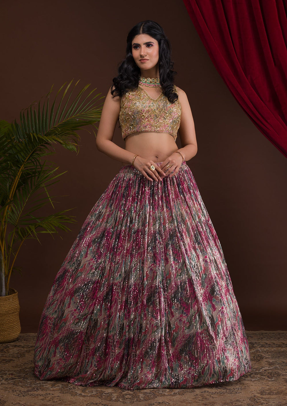 Pink Cutdana Net Readymade Lehenga-Koskii