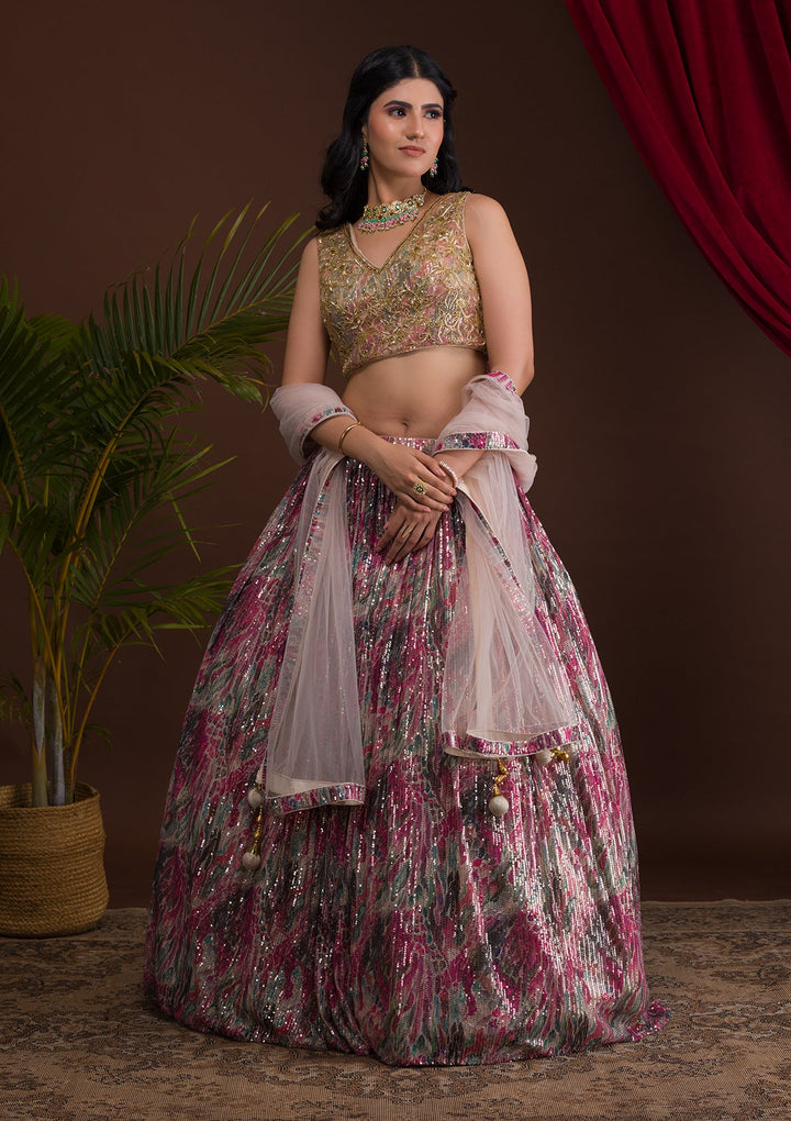 Pink Cutdana Net Readymade Lehenga-Koskii