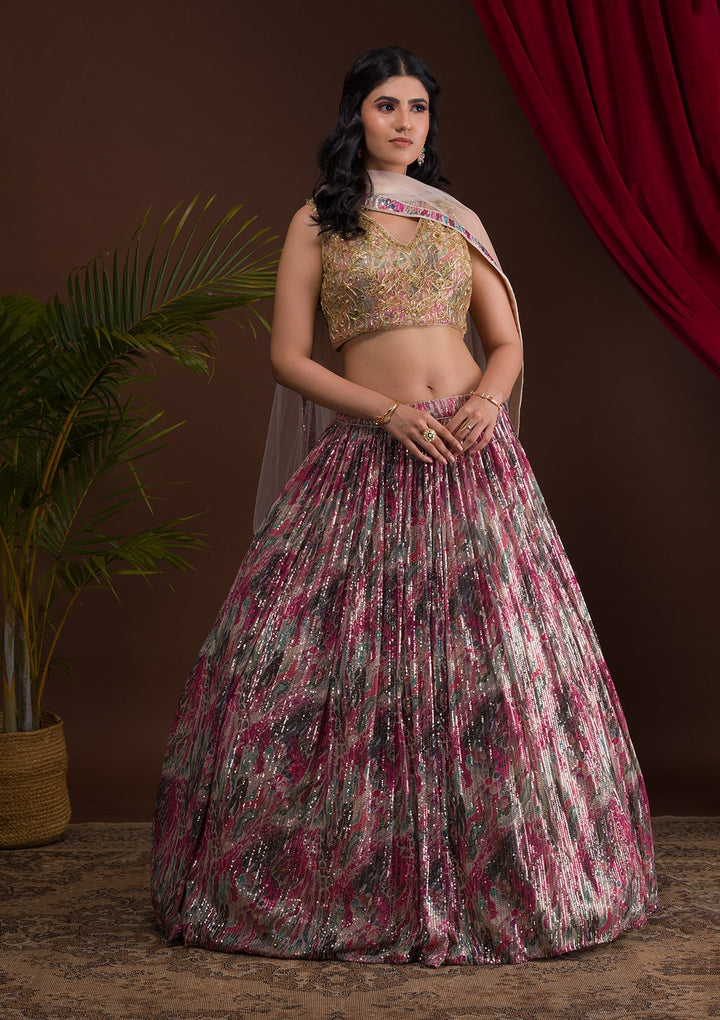 Pink Cutdana Net Readymade Lehenga-Koskii